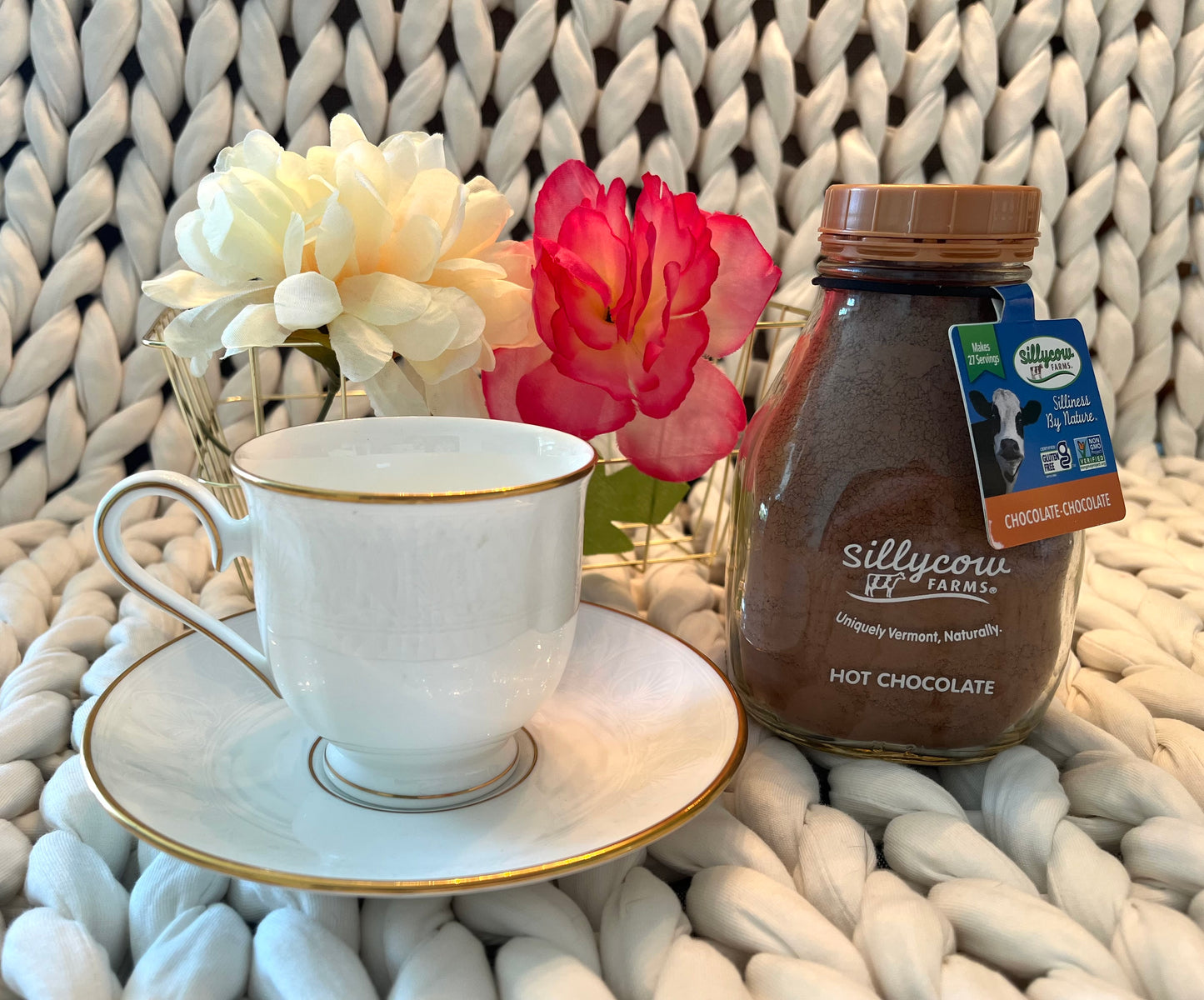 Custom Chosen Tea Cup and Saucer with Cocoa, Coffee, or Tea